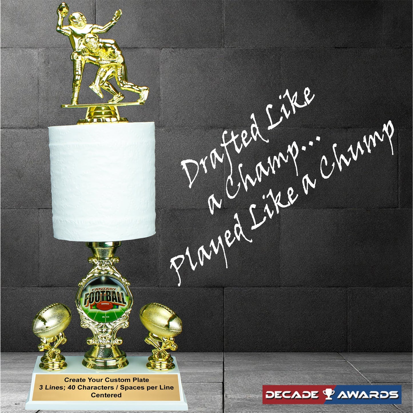 Fantasy Football Toilet Paper Loser Trophy with sacked topper custom engraved last place award – Decade Awards