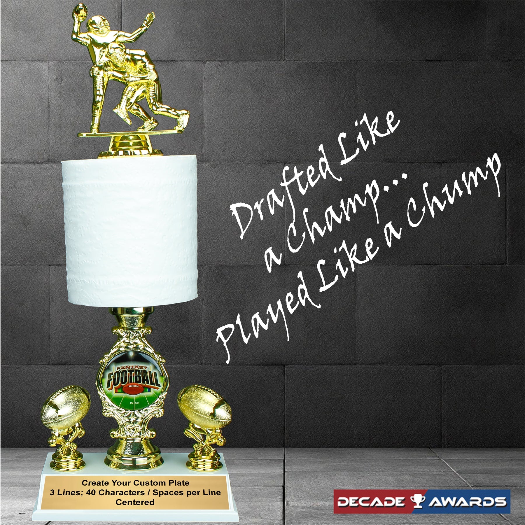 Fantasy Football Toilet Paper Loser Trophy with sacked topper custom engraved last place award – Decade Awards