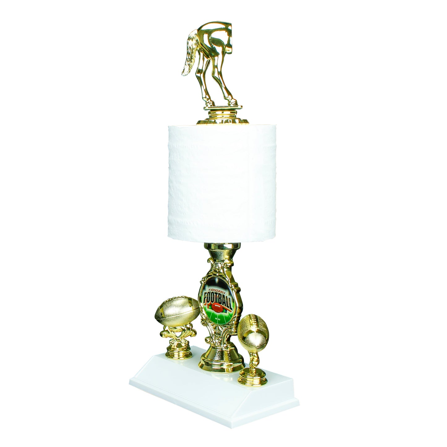 Fantasy Football Loser Trophy with horse rear topper on toilet paper roll gag award – Decade Awards