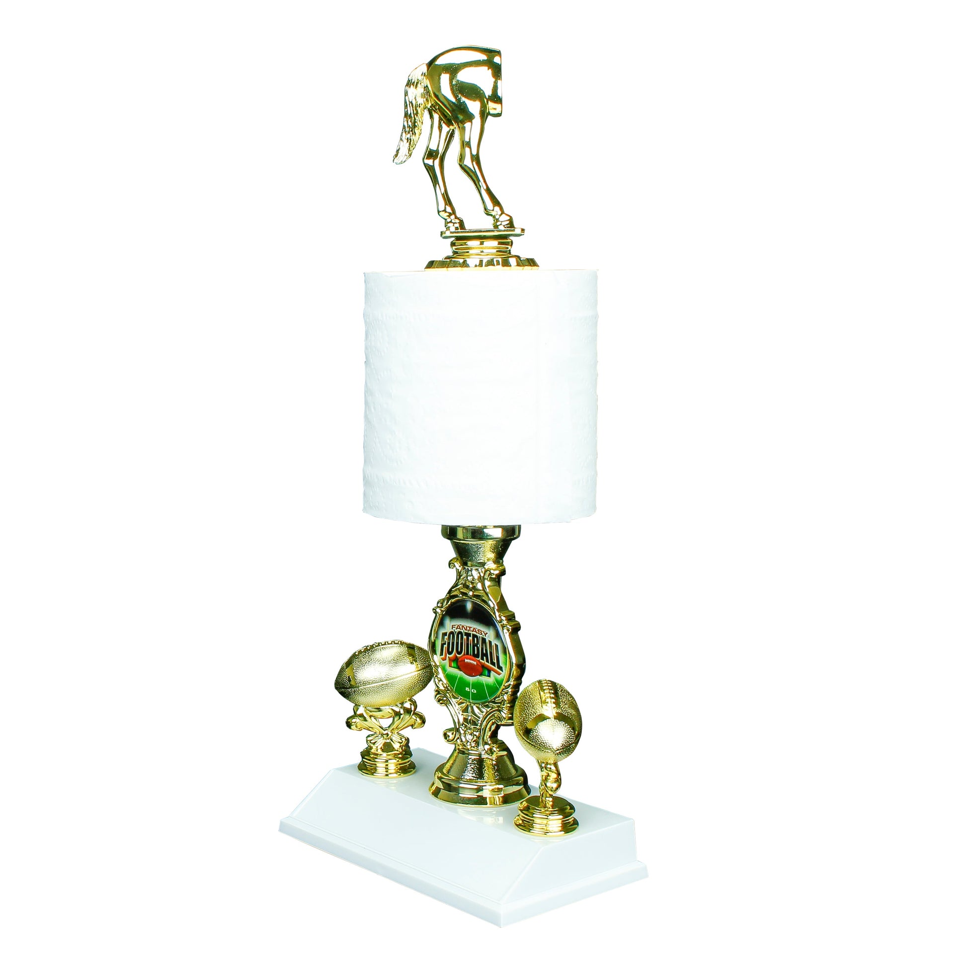 Fantasy Football Loser Trophy with horse rear topper on toilet paper roll gag award – Decade Awards