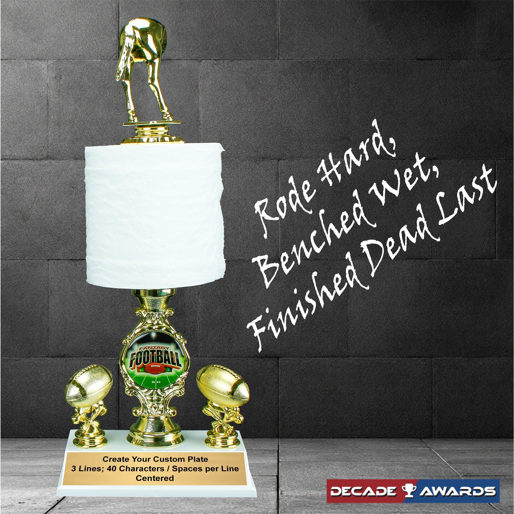 Fantasy Football Loser Trophy with horse rear topper on toilet paper roll gag award – Decade Awards