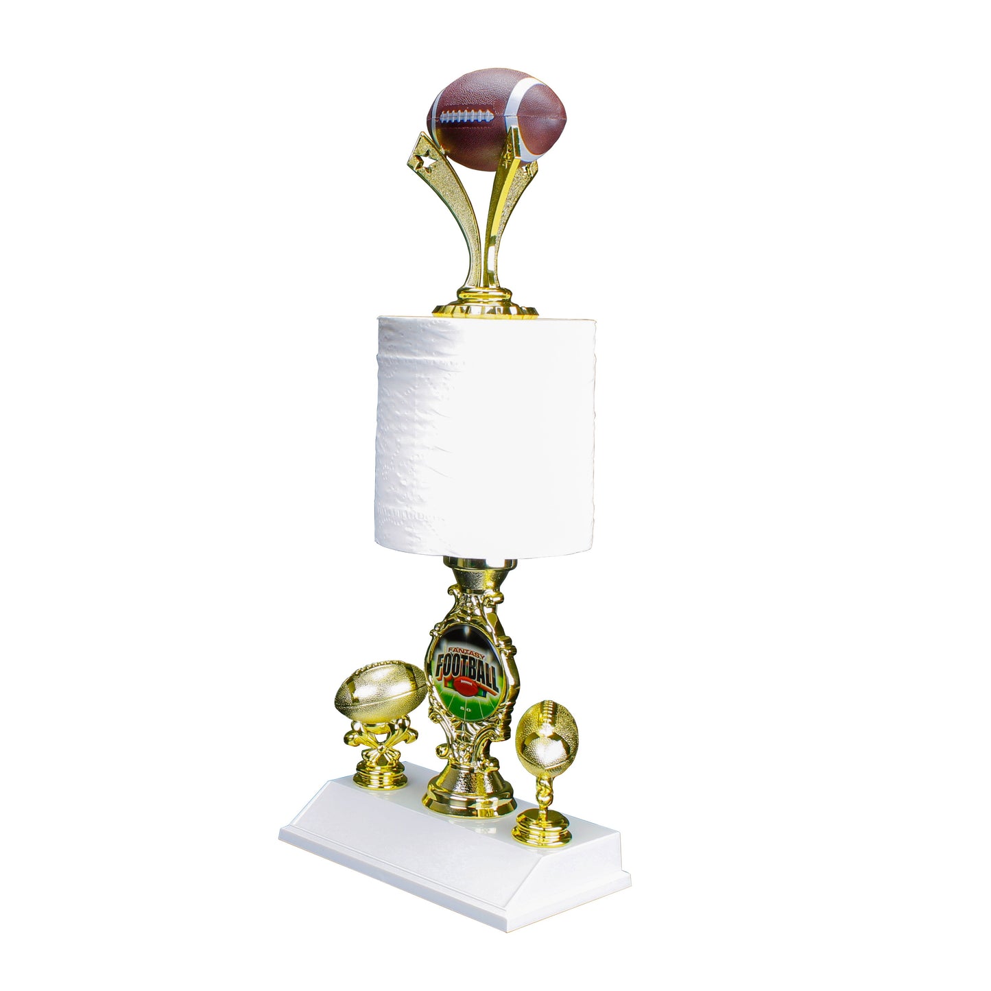 Fantasy Football Last Place Toilet Paper Trophy with football topper custom engraved loser award – Decade Awards