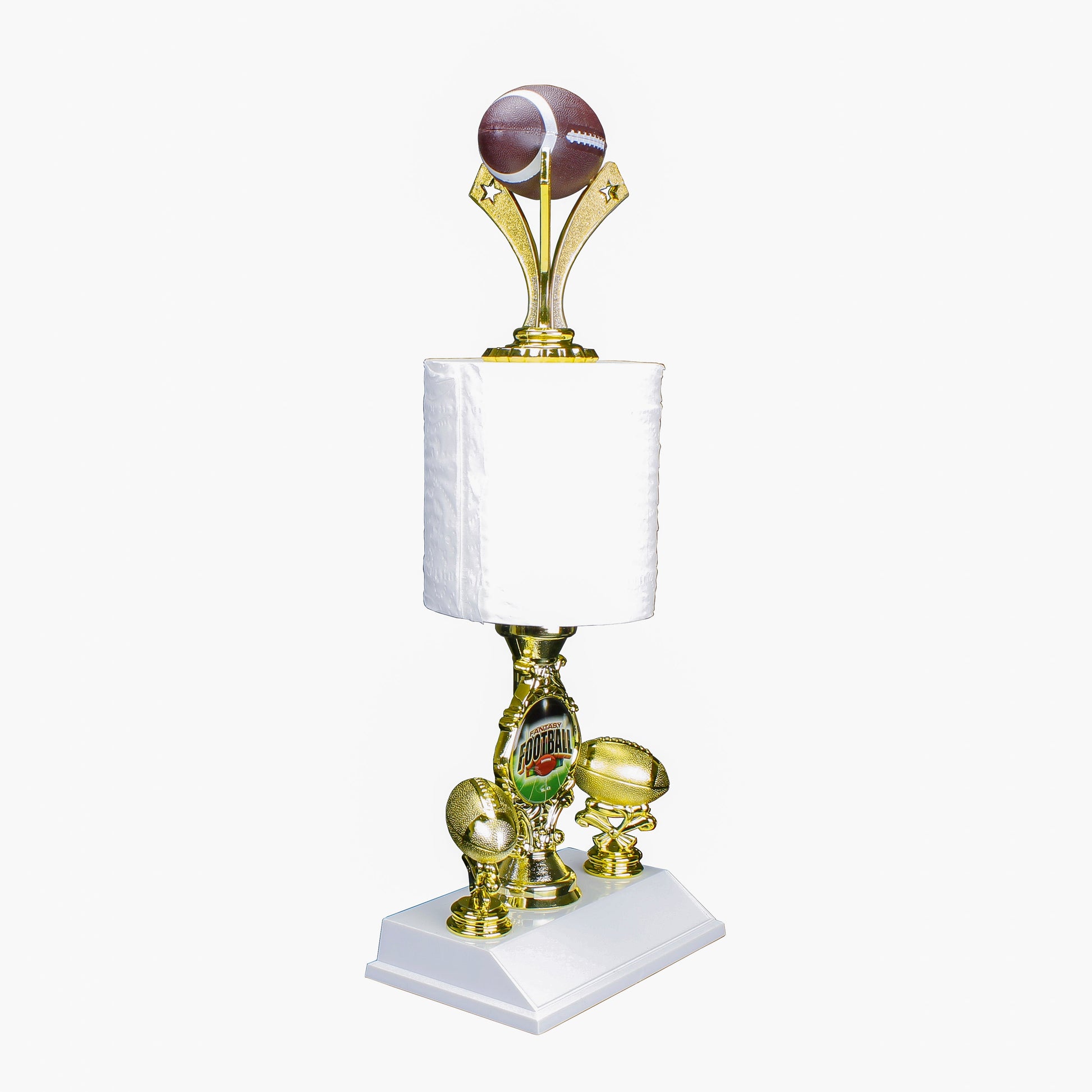 Fantasy Football Last Place Toilet Paper Trophy with football topper custom engraved loser award – Decade Awards
