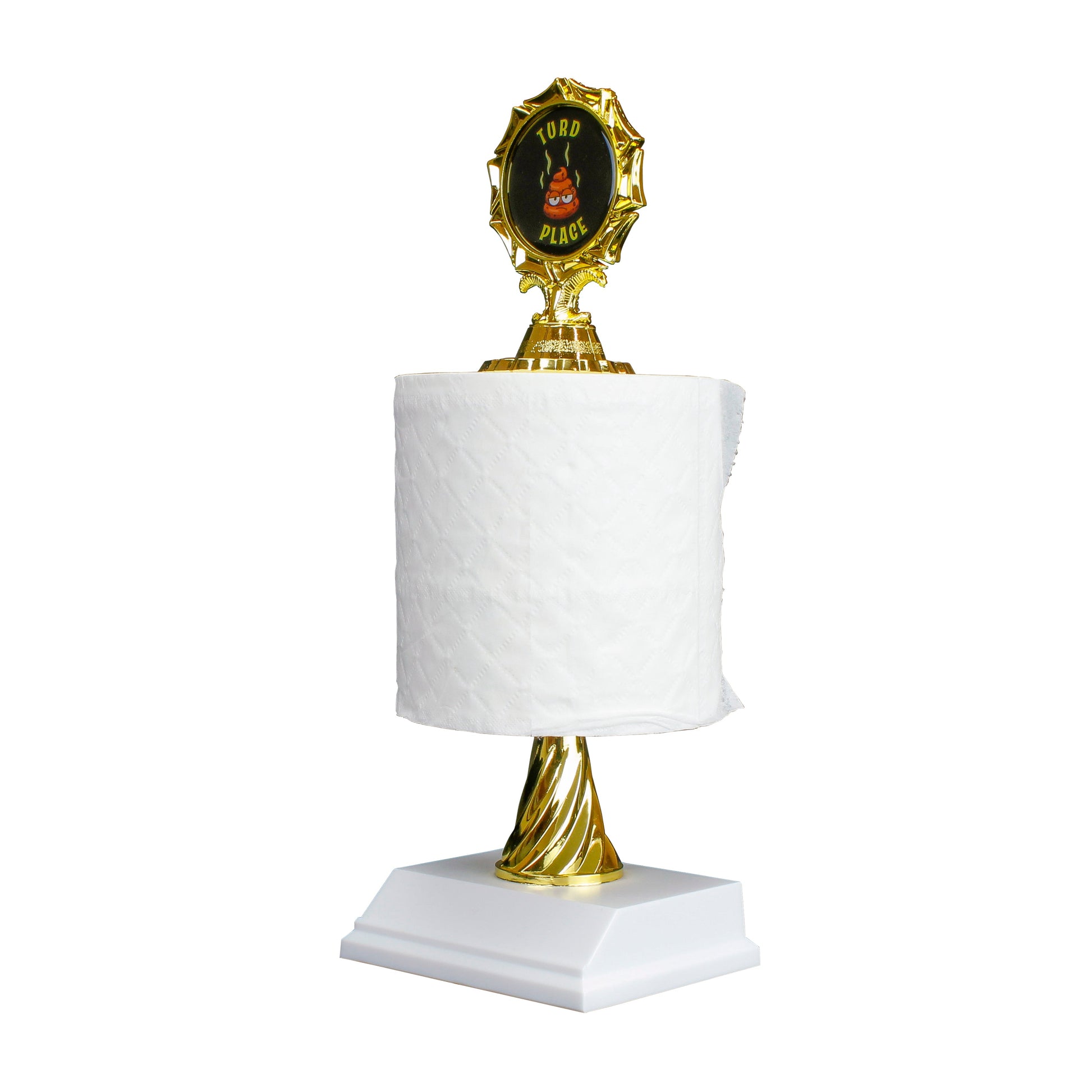 A 12-inch humorous toilet paper award designed for those special Turd Place "winners". Custom engraving available from Decade Awards