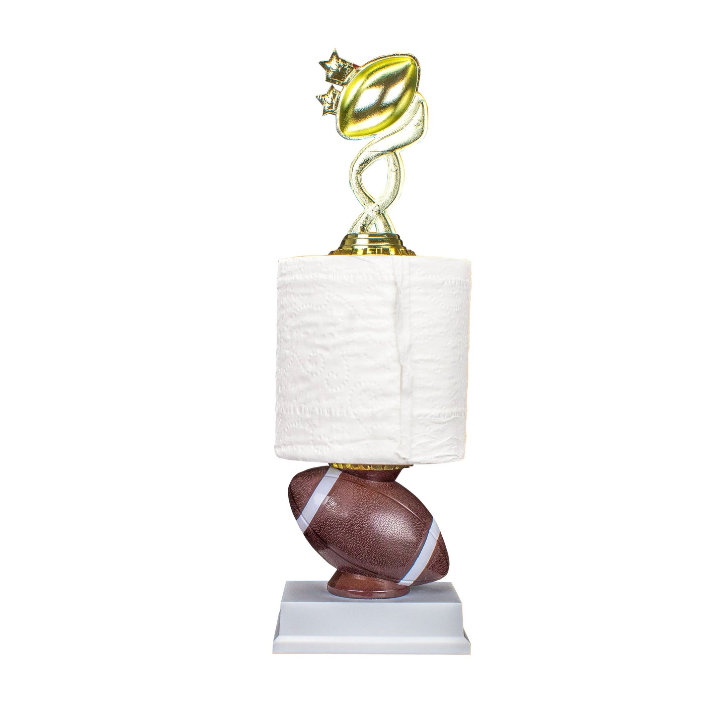 Funny Football Toilet Paper Trophy with custom engraving for last place leagues – 13.75 Inch by Decade Awards