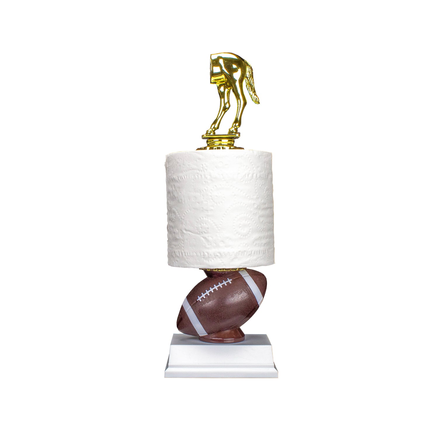 Decade Awards TP Award of Shame featuring a horse’s rear design, real toilet paper roll and free engraving for last-place winners.