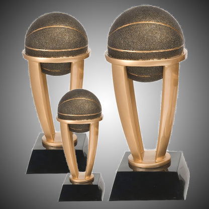 Basketball Gold Tower Trophy | Engraved Basketball Award - 7.5, 10.75 or 13 Inch Tall Decade Awards
