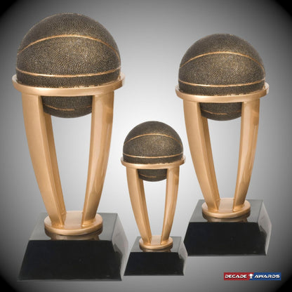 Basketball Gold Tower Trophy | Engraved Basketball Award - 7.5, 10.75 or 13 Inch Tall Decade Awards