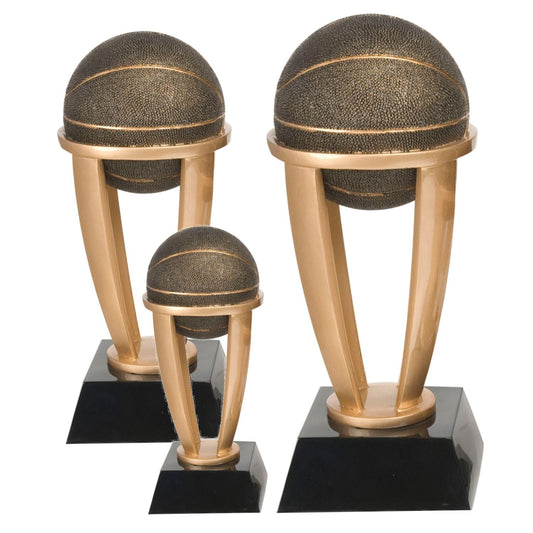 Basketball Gold Tower Trophy | Engraved Basketball Award - 7.5, 10.75 or 13 Inch Tall Decade Awards