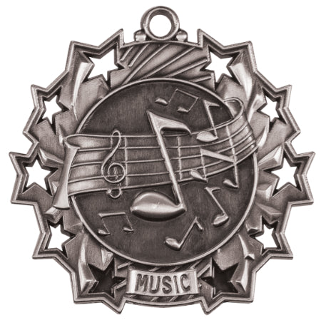 Personalized Music Medal with Ribbon | Gold, Silver or Bronze | Ten Star Medal | 2.25 Inches Wide