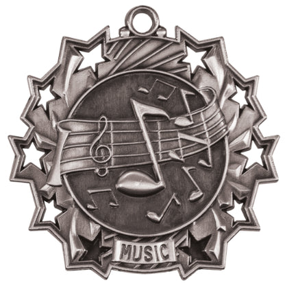 Personalized Music Medal with Ribbon | Gold, Silver or Bronze | Ten Star Medal | 2.25 Inches Wide