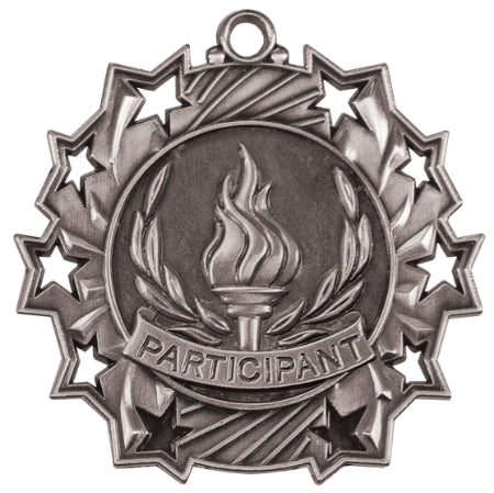 Personalized Participant Medal with Ribbon | Gold, Silver or Bronze | Ten Star Medal | 2.25 Inches Wide