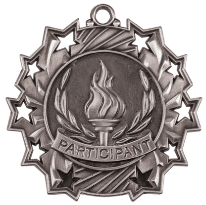 Personalized Participant Medal with Ribbon | Gold, Silver or Bronze | Ten Star Medal | 2.25 Inches Wide
