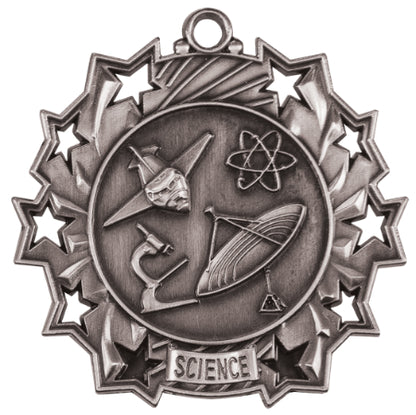 Personalized Science Medal with Ribbon | Gold, Silver or Bronze | Ten Star Science Medal | 2.25 Inches Wide