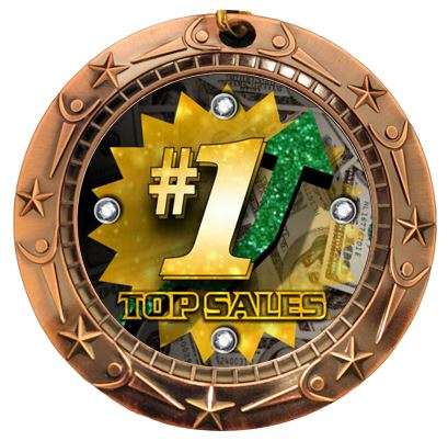 Top Sales World Class Medal - Gold, Silver or Bronze | Engraved Sales Medallion - 3 Inch Wide Decade Awards