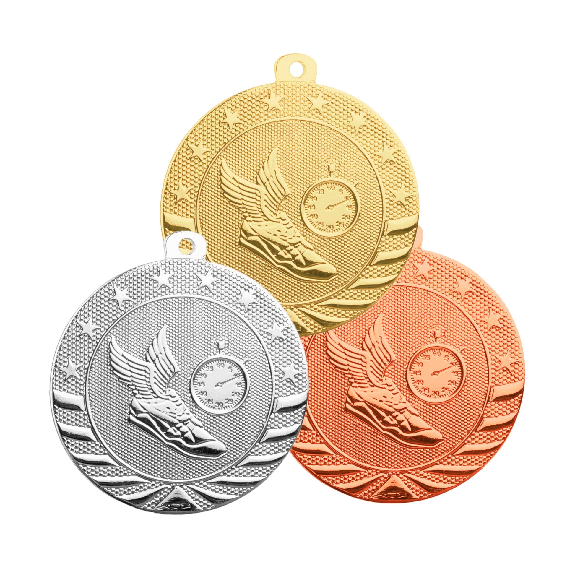 Track & Field StarBrite Medal - Gold, Silver, Bronze | Engraved StarBrite Track Medallion - 2 Inch Wide Decade Awards