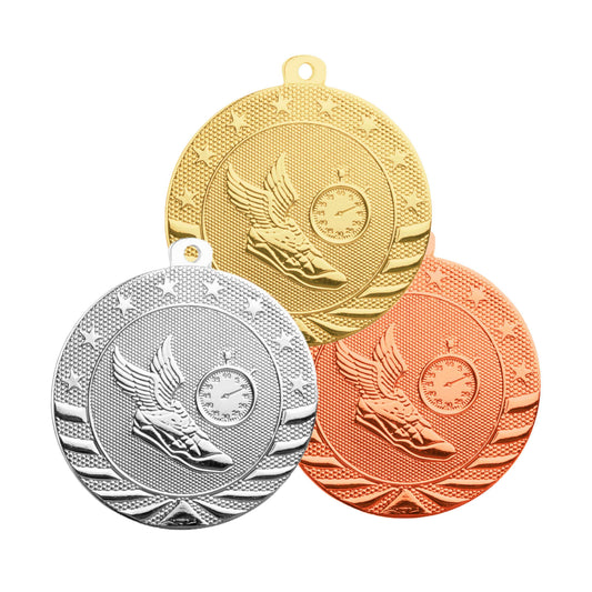 Track & Field StarBrite Medal - Gold, Silver, Bronze | Engraved StarBrite Track Medallion - 2 Inch Wide Decade Awards