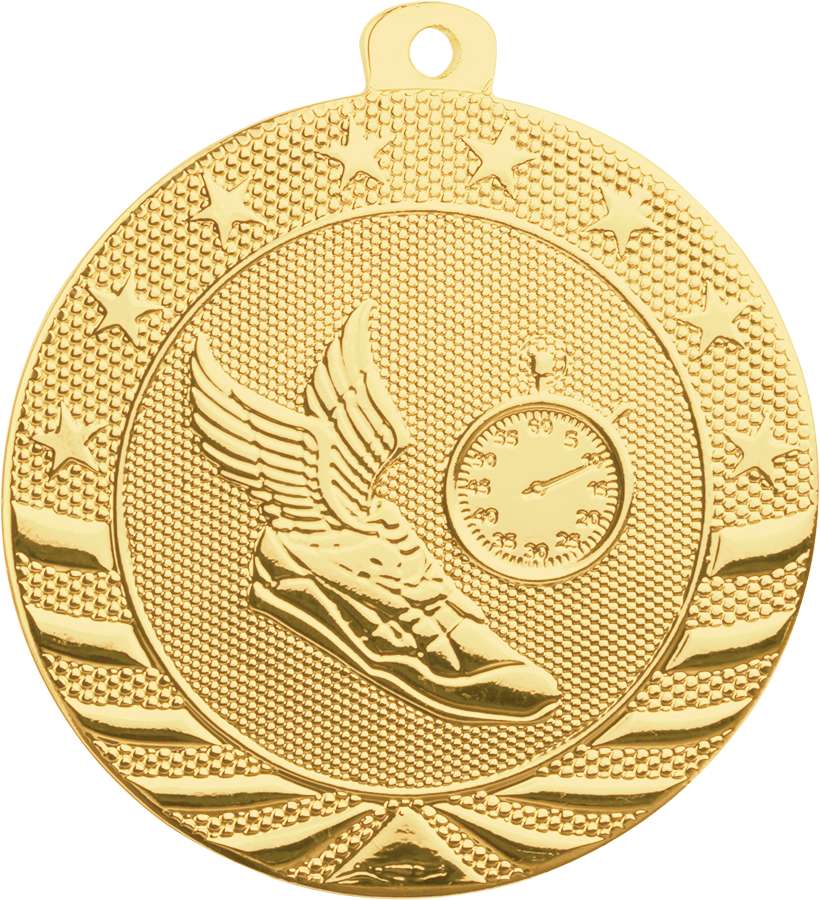Track & Field StarBrite Medal - Gold, Silver, Bronze | Engraved StarBrite Track Medallion - 2 Inch Wide Decade Awards