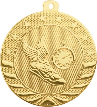 Track & Field StarBrite Medal - Gold, Silver, Bronze | Engraved StarBrite Track Medallion - 2 Inch Wide Decade Awards