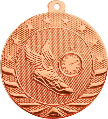 Track & Field StarBrite Medal - Gold, Silver, Bronze | Engraved StarBrite Track Medallion - 2 Inch Wide Decade Awards