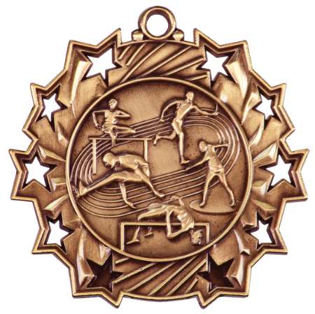 Track & Field Ten Star Medal - Gold, Silver or Bronze | Engraved Field Event 10 Star Medallion | 2.25 Inch Wide Decade Awards