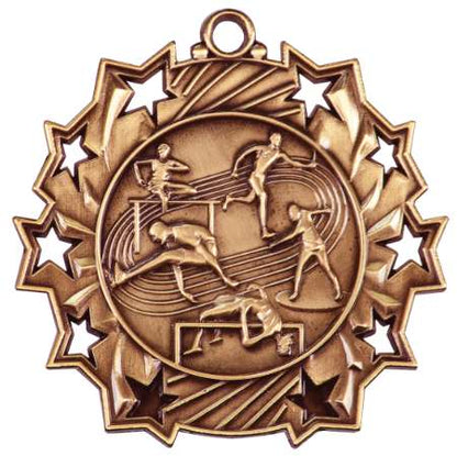 Track & Field Ten Star Medal - Gold, Silver or Bronze | Engraved Field Event 10 Star Medallion | 2.25 Inch Wide Decade Awards