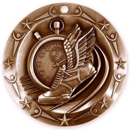 Track World Class Medal - Gold, Silver or Bronze | Engraved Track & Field Place Medallion - 3 Inch Wide Decade Awards