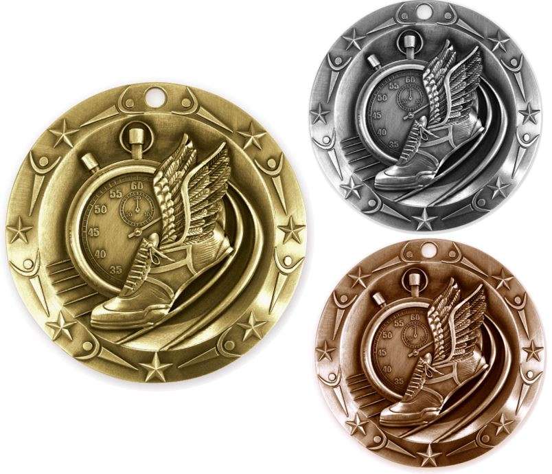 Track World Class Medal - Gold, Silver or Bronze | Engraved Track & Field Place Medallion - 3 Inch Wide Decade Awards