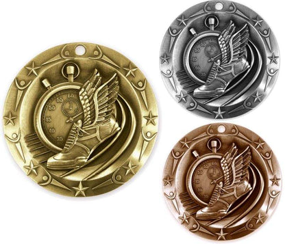 Track World Class Medal - Gold, Silver or Bronze | Engraved Track & Field Place Medallion - 3 Inch Wide Decade Awards