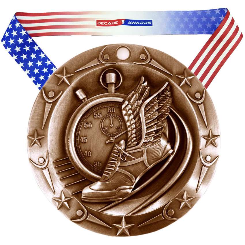 Track World Class Medal - Gold, Silver or Bronze | Engraved Track & Field Place Medallion - 3 Inch Wide Decade Awards