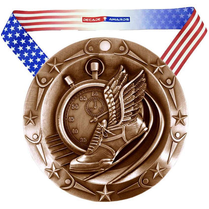 Track World Class Medal - Gold, Silver or Bronze | Engraved Track & Field Place Medallion - 3 Inch Wide Decade Awards