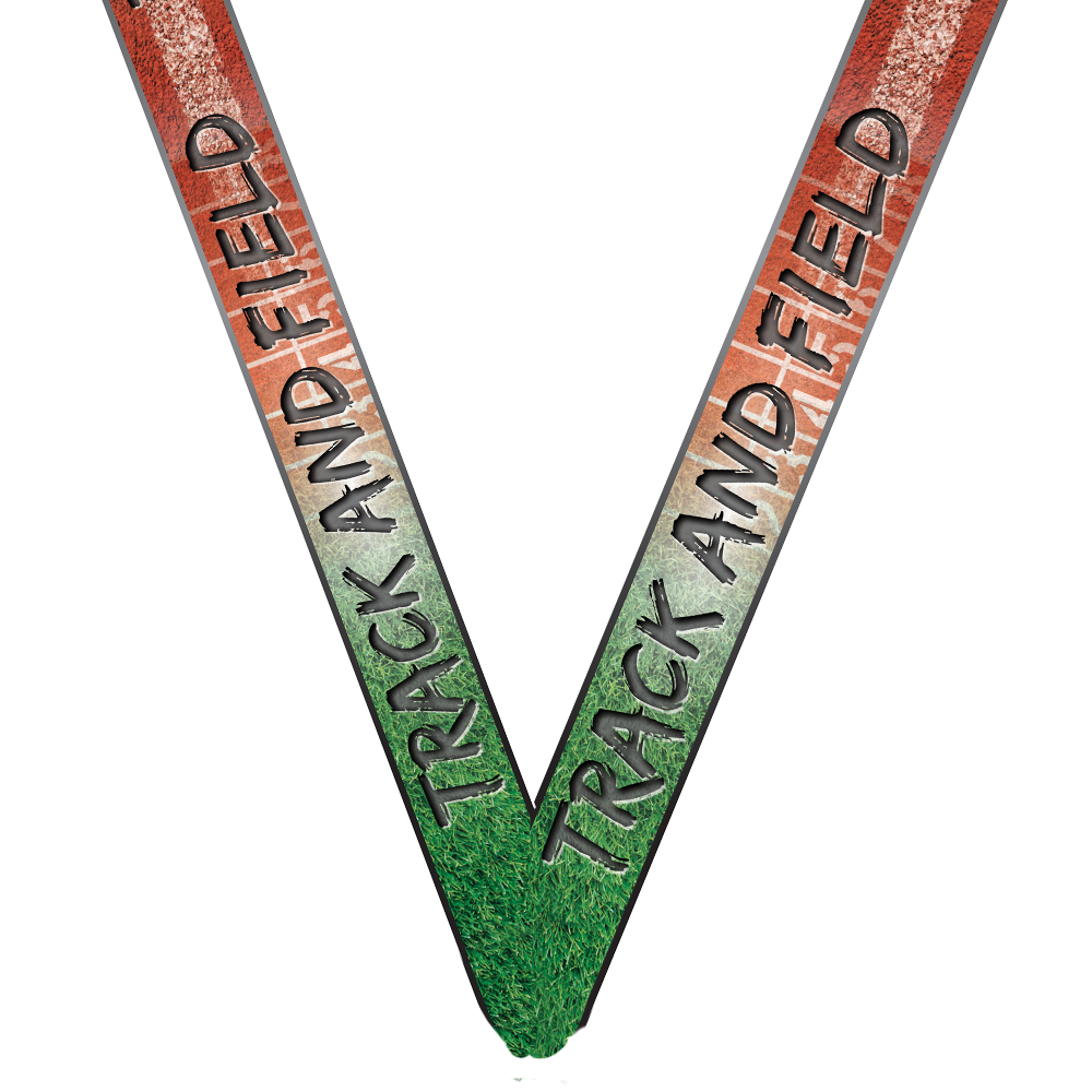 Track and Field Dog Tag Medal with Ribbon – Gold Silver or Bronze, free custom engraving for athletes and coaches by Decade Awards