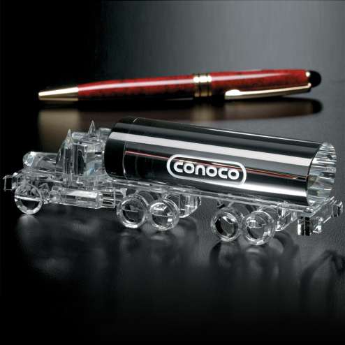 Trucking Tanker Trophy | Engraved Crystal Truck Corporate Award - 5" Wide Decade Awards