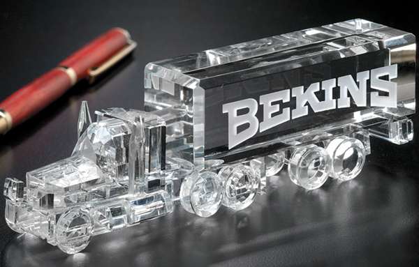 Trucking Trophy | Engraved Long Haul Truck Crystal Corporate Award - 5.125" Wide Decade Awards