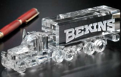 Trucking Trophy | Engraved Long Haul Truck Crystal Corporate Award - 5.125" Wide Decade Awards