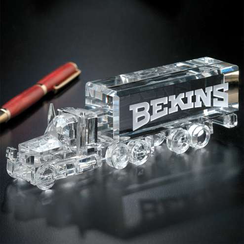 Trucking Trophy | Engraved Long Haul Truck Crystal Corporate Award - 5.125" Wide Decade Awards