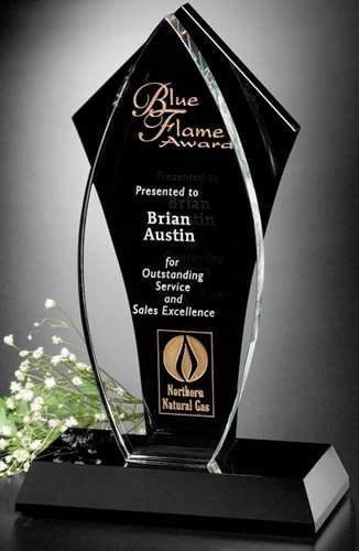 Tuxedo-Flame Corporate Award | Engraved Black and Optical Crystal Award- 10" Tall Decade Awards