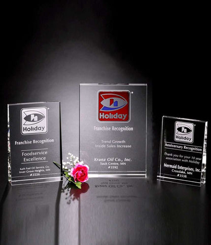 Vertical Wedge Crystal Corporate Award | Engraved Crystal Wedge Award - 4.75", 6" or 7" Tall Decade Awards