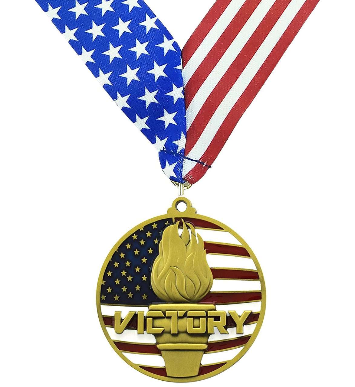 Victory Flame Patriotic Medal - Gold, Silver or Bronze | Engraved Victory Place Medal - 2.75 Inch Wide Decade Awards