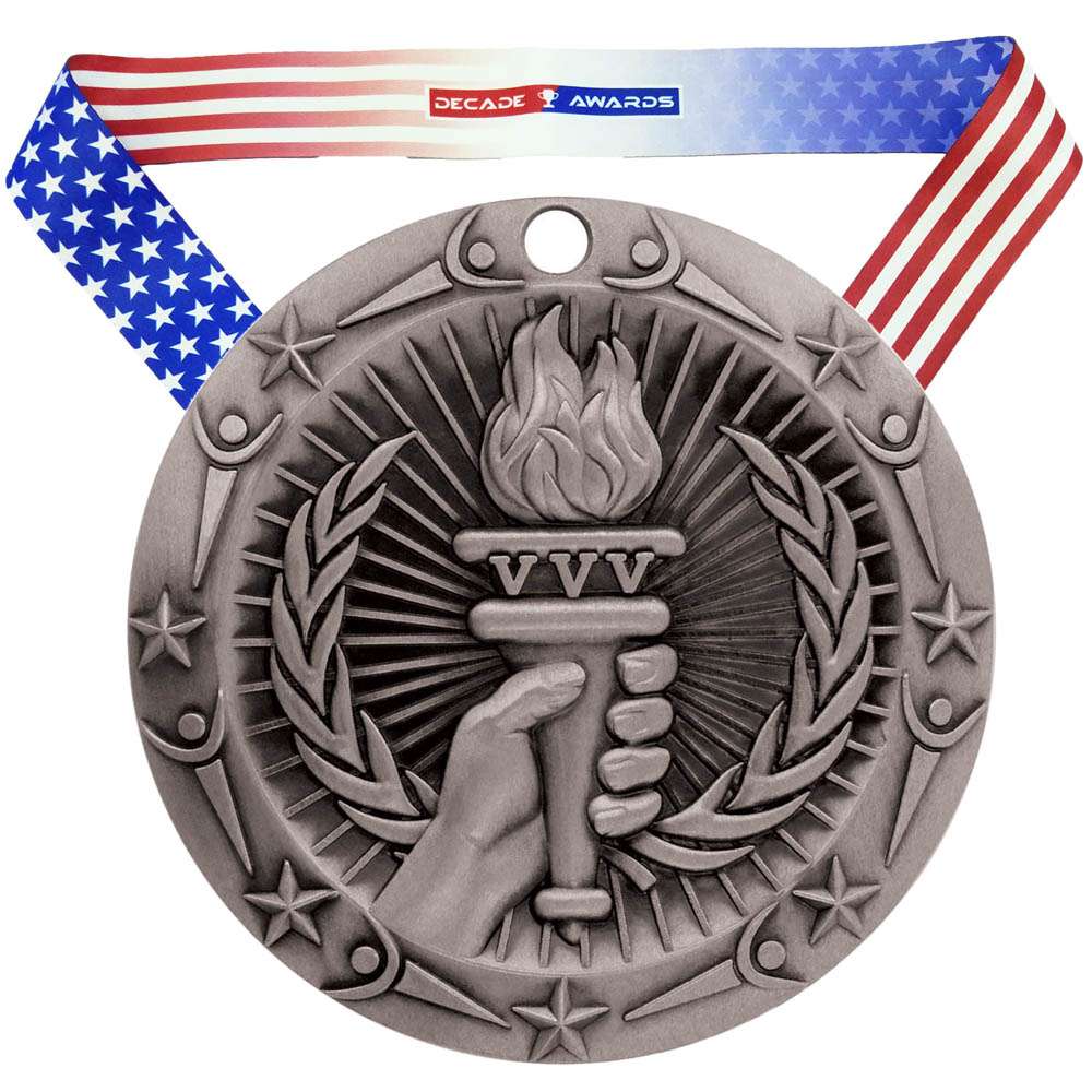 Victory Flame World Class Medal - Gold, Silver or Bronze | Engraved Flame of Victory Medallion - 3 Inch Wide Decade Awards