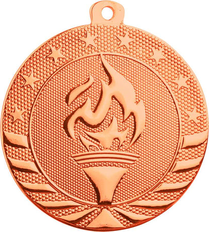 Victory Torch StarBrite Medal - Gold, Silver, Bronze | Engraved StarBrite Victory Medallion - 2 Inch Wide Decade Awards