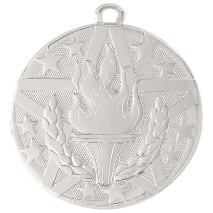 Victory Torch Superstar Medal - Gold, Silver, or Bronze | Engraved Superstar Victory Medallion - 2 Inch Wide Decade Awards