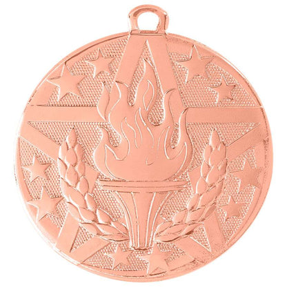 Victory Torch Superstar Medal - Gold, Silver, or Bronze | Engraved Superstar Victory Medallion - 2 Inch Wide Decade Awards