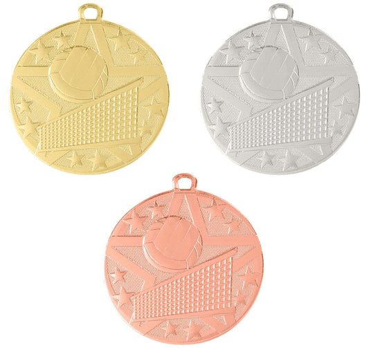 Volleyball Superstar Medal - Gold, Silver, or Bronze | Engraved Superstar Volleyball Medallion - 2 Inch Wide Decade Awards