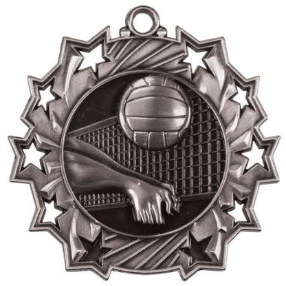 Volleyball Ten Star Medal - Gold, Silver or Bronze | Engraved Spike & Dig 10 Star Medallion | 2.25 Inch Wide Decade Awards