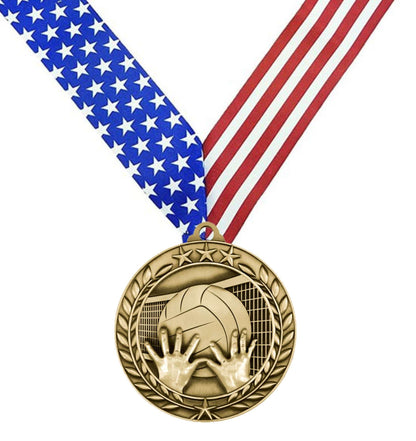 Volleyball Wreath Medal - Gold | Engraved Gold Volleyball Medallion - 2.75 Inch Wide Decade Awards