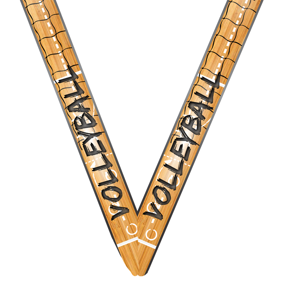 Volleyball Dog Tag Medal with Ribbon – Gold Silver or Bronze, free custom engraving for players and coaches by Decade Awards