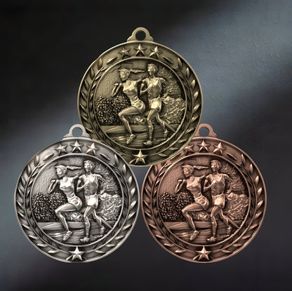 Cross country medal from Decade Awards with free engraving and detailed runner design