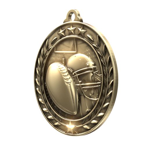 Football Wreath Medal | Engraved Gold Football Medal - 2.75 Inch Wide Decade Awards