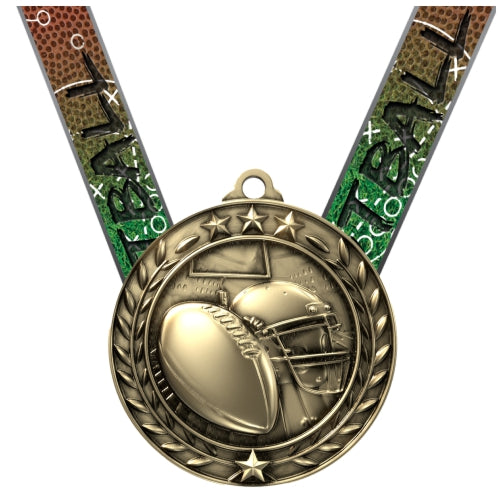 Football Wreath Medal | Engraved Gold Football Medal - 2.75 Inch Wide Decade Awards